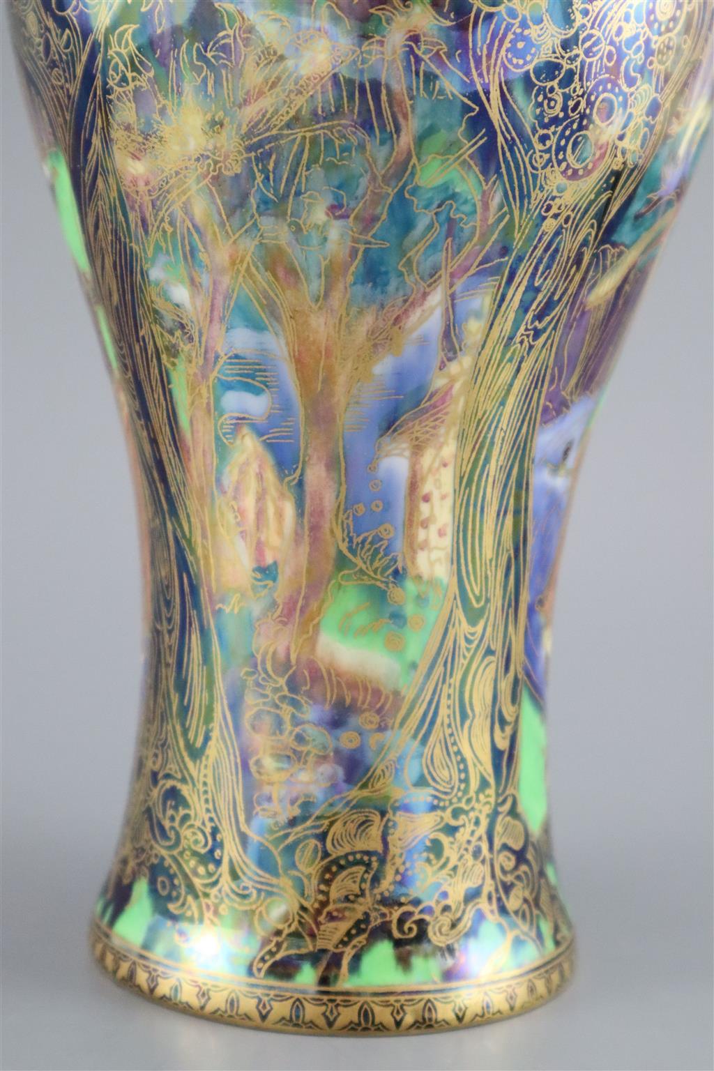 A Wedgwood Fairyland lustre Jewelled Tree pattern 2046 shape vase and cover, designed by Daisy Makeig-Jones, 28cm high